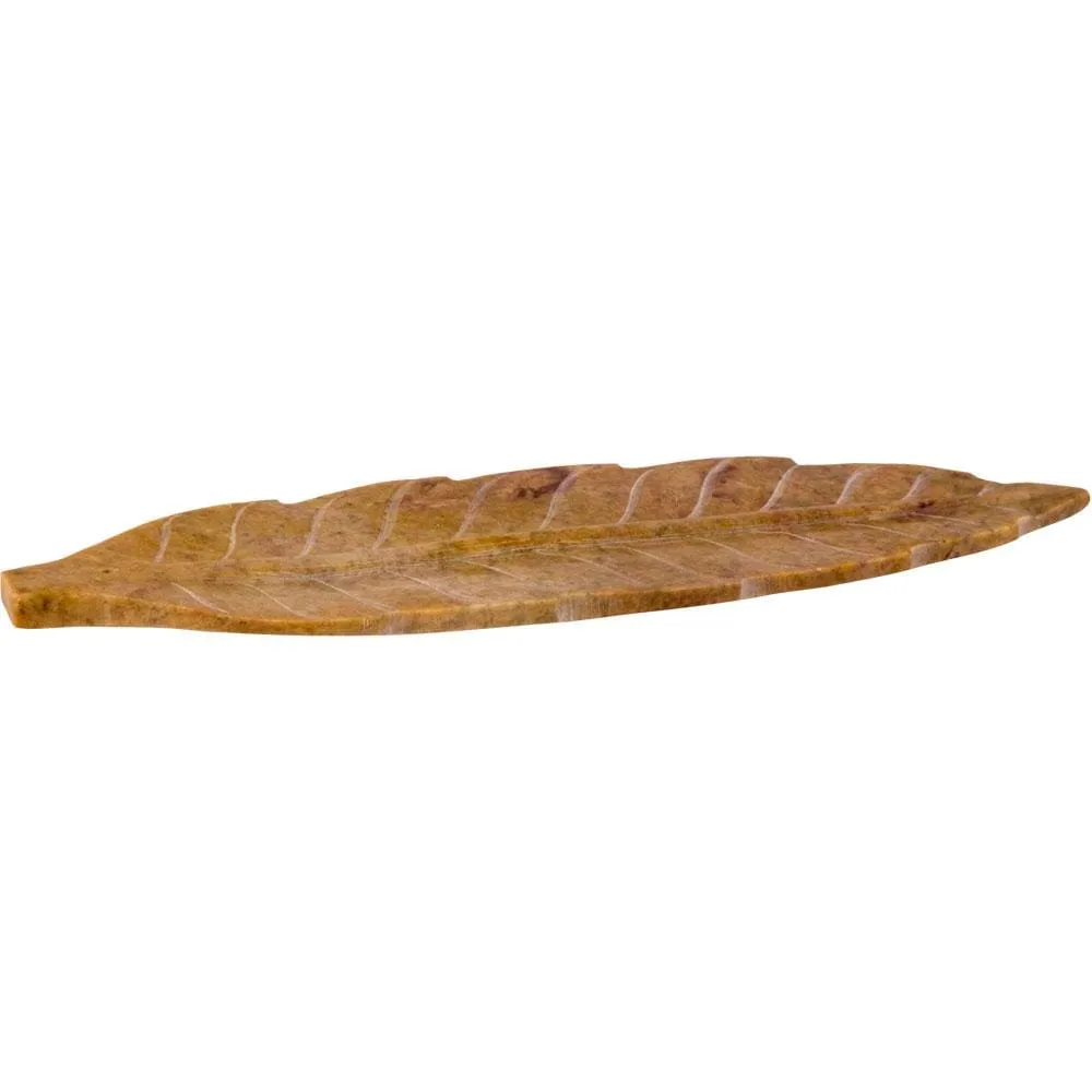 10" Natural Soapstone Incense Holder - Carved Leaf