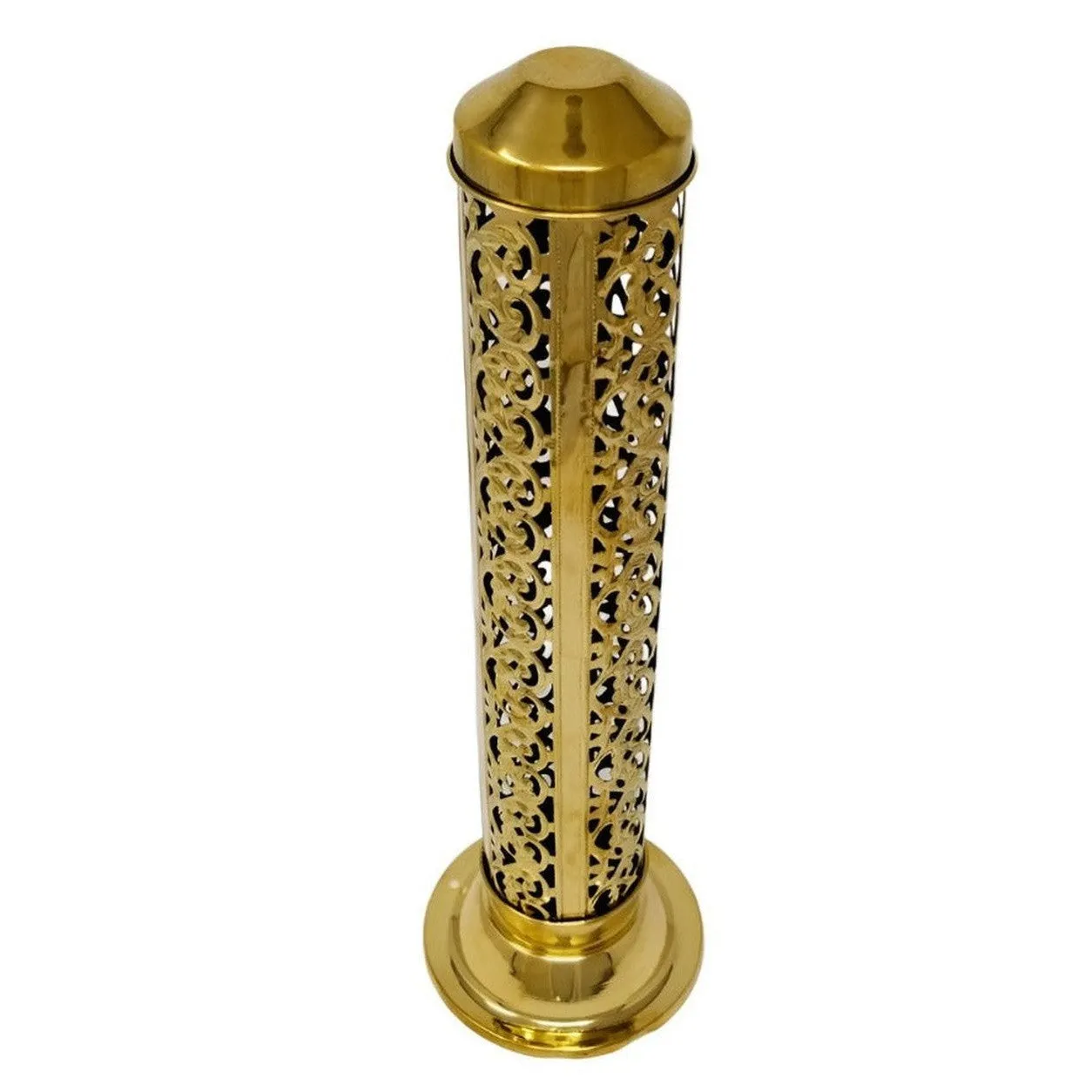 12" Carved Brass Tower Incense Burner