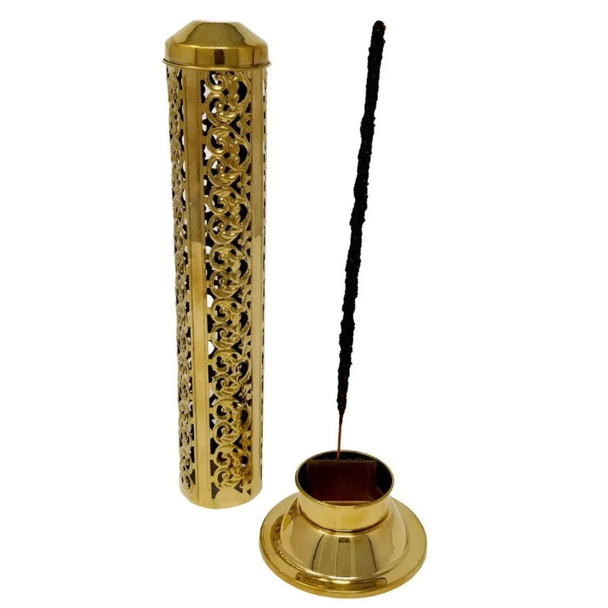 12" Carved Brass Tower Incense Burner