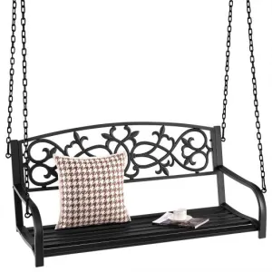 2-Person Outdoor Porch Metal Hanging Swing Chair with Sturdy Chains-Black