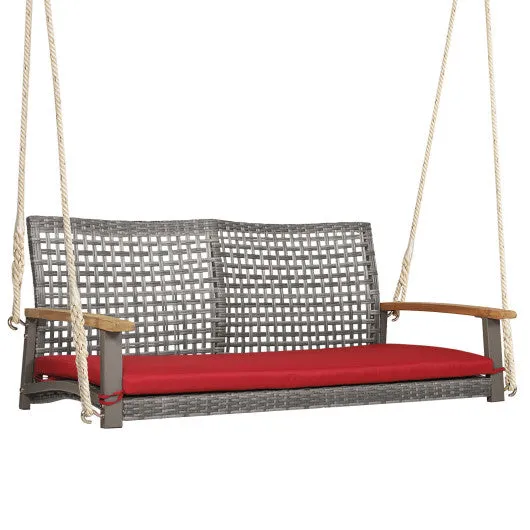 2-Person Patio Wicker Hanging Swing Chair-Red