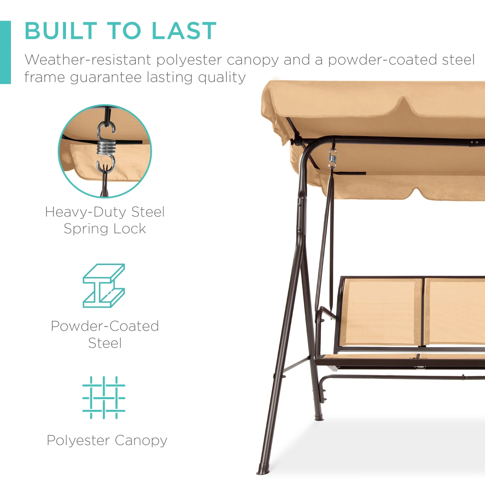 2-Seater Outdoor Canopy Swing Glider Bench w/ Textilene Fabric, Steel Frame