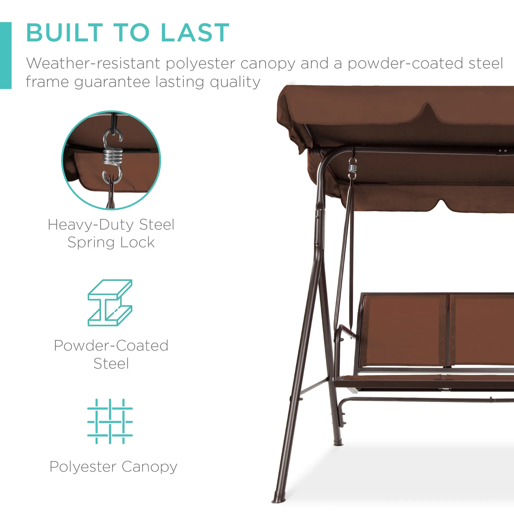 2-Seater Outdoor Canopy Swing Glider Bench w/ Textilene Fabric, Steel Frame