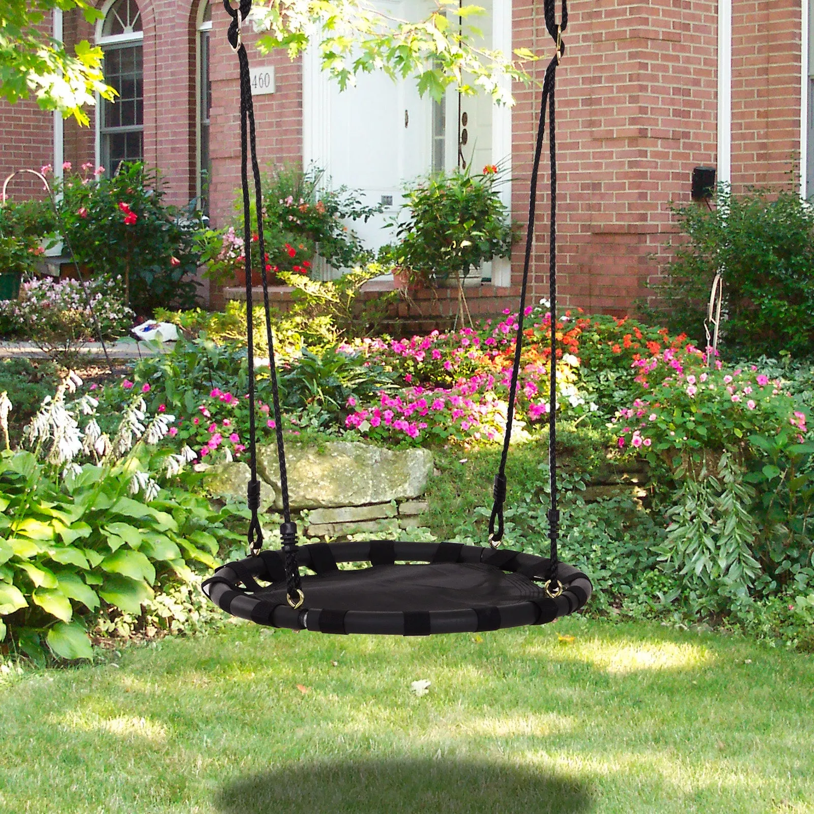 23.5 Inch/ 60 cm Kids Nest Swing Seat Round Hanging Tree Metal Frame Backyard Playground Outdoor Garden Backyard Play Toy Black