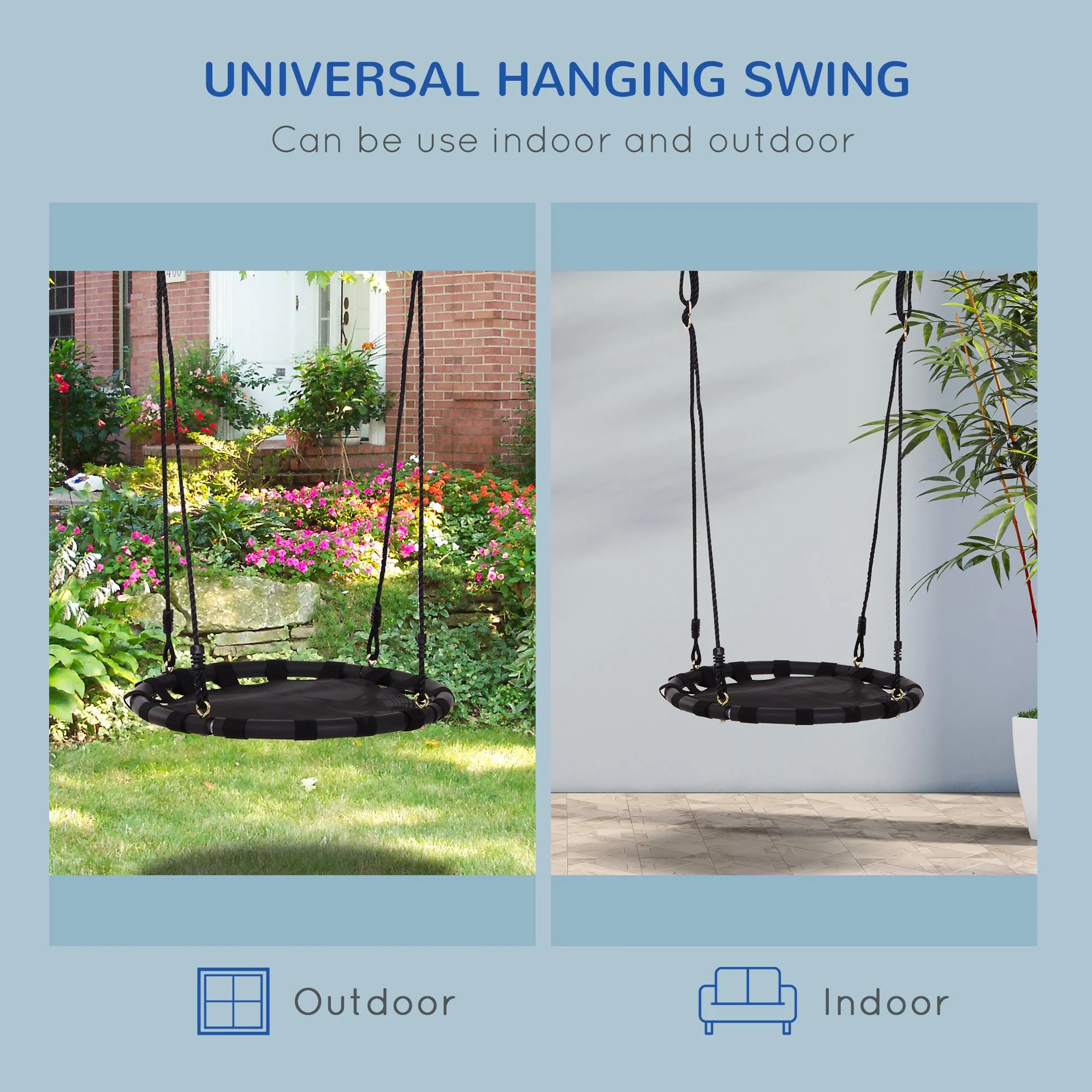 23.5 Inch/ 60 cm Kids Nest Swing Seat Round Hanging Tree Metal Frame Backyard Playground Outdoor Garden Backyard Play Toy Black