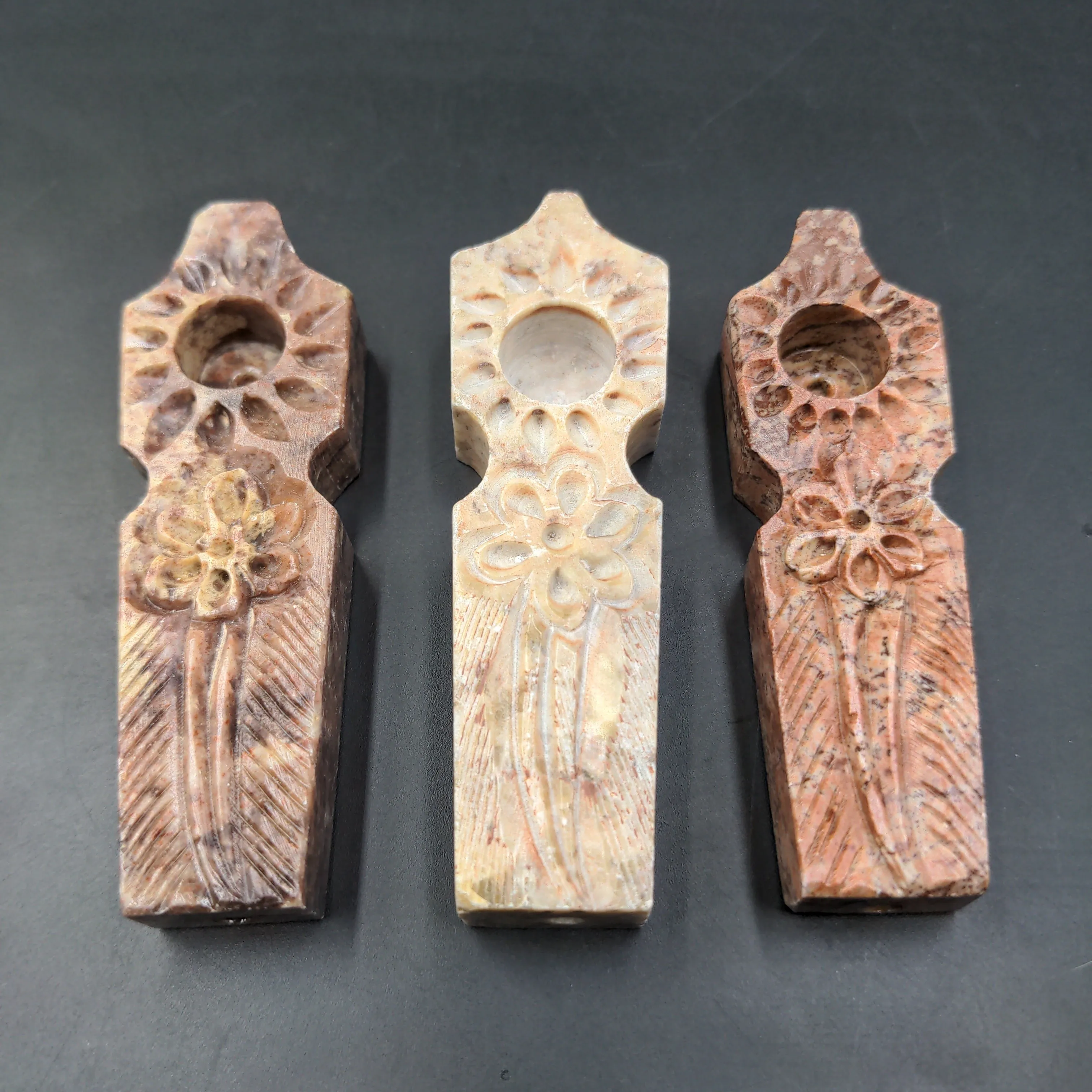 3 Flat Marble Stone Pipe w/ Flower Design