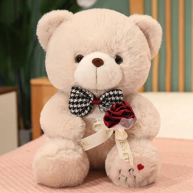 35-50cm Kawaii Teddy Bear Plush Stuffed Animal Doll Pillow Rose Bow Tie Accessories Dress Up Valentine's Day Girlfriend Gifts