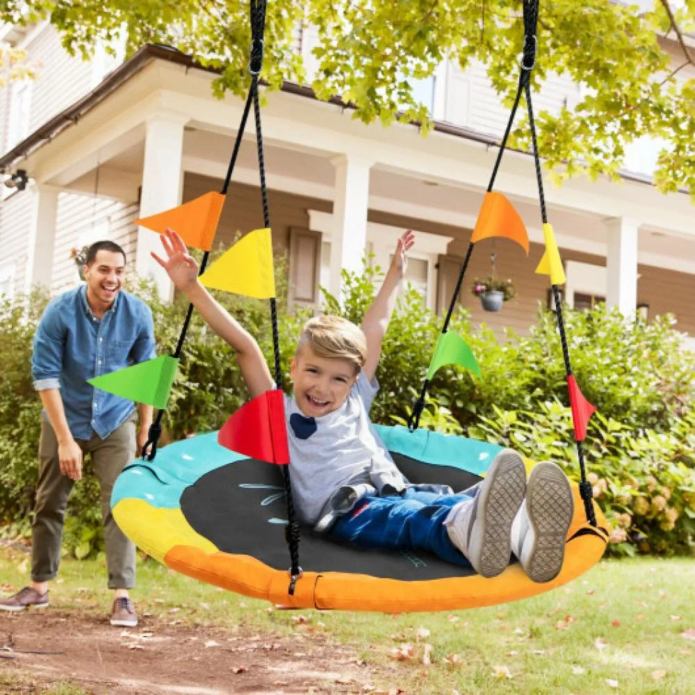 40 Inch Flying Saucer Tree Swing with Hanging Straps Monkey-Yellow