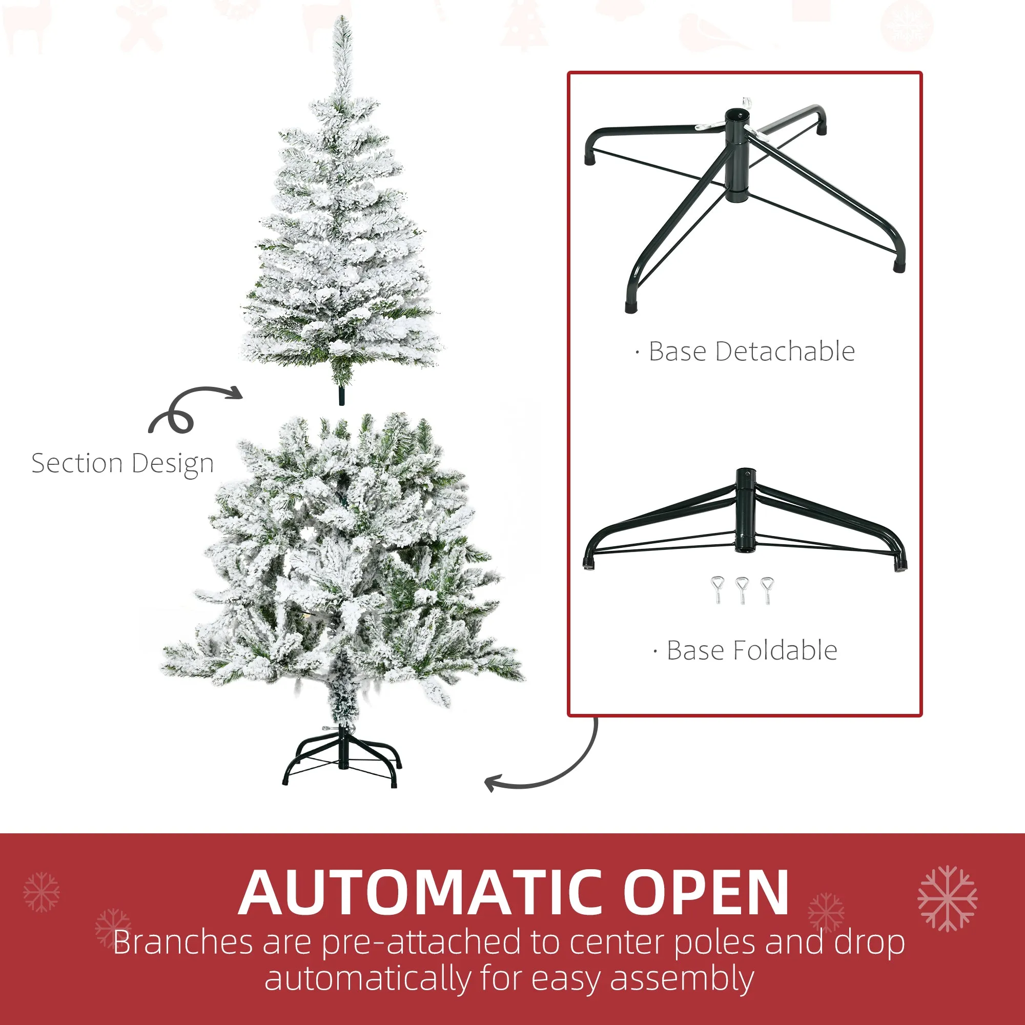 5ft Snow Flocked Artificial Christmas Tree w/ Realistic Branch Tips