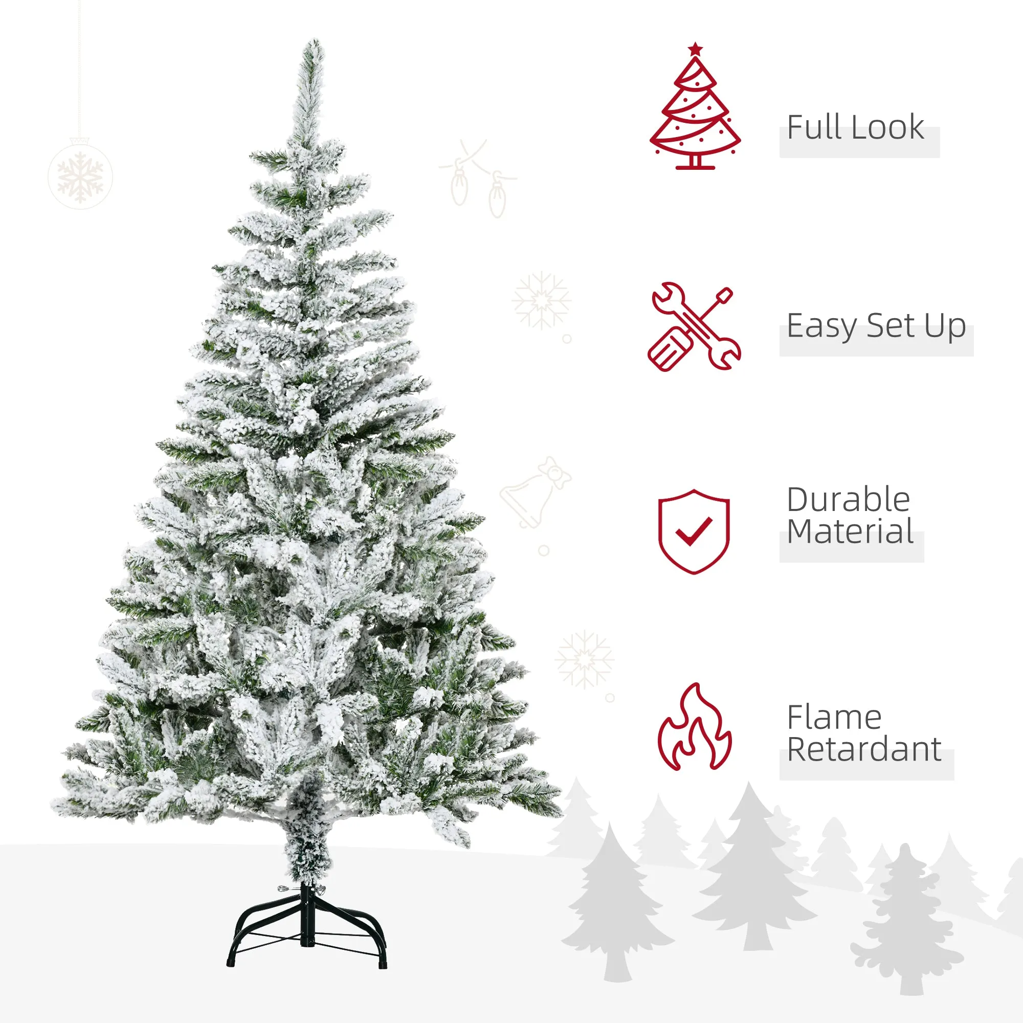 5ft Snow Flocked Artificial Christmas Tree w/ Realistic Branch Tips