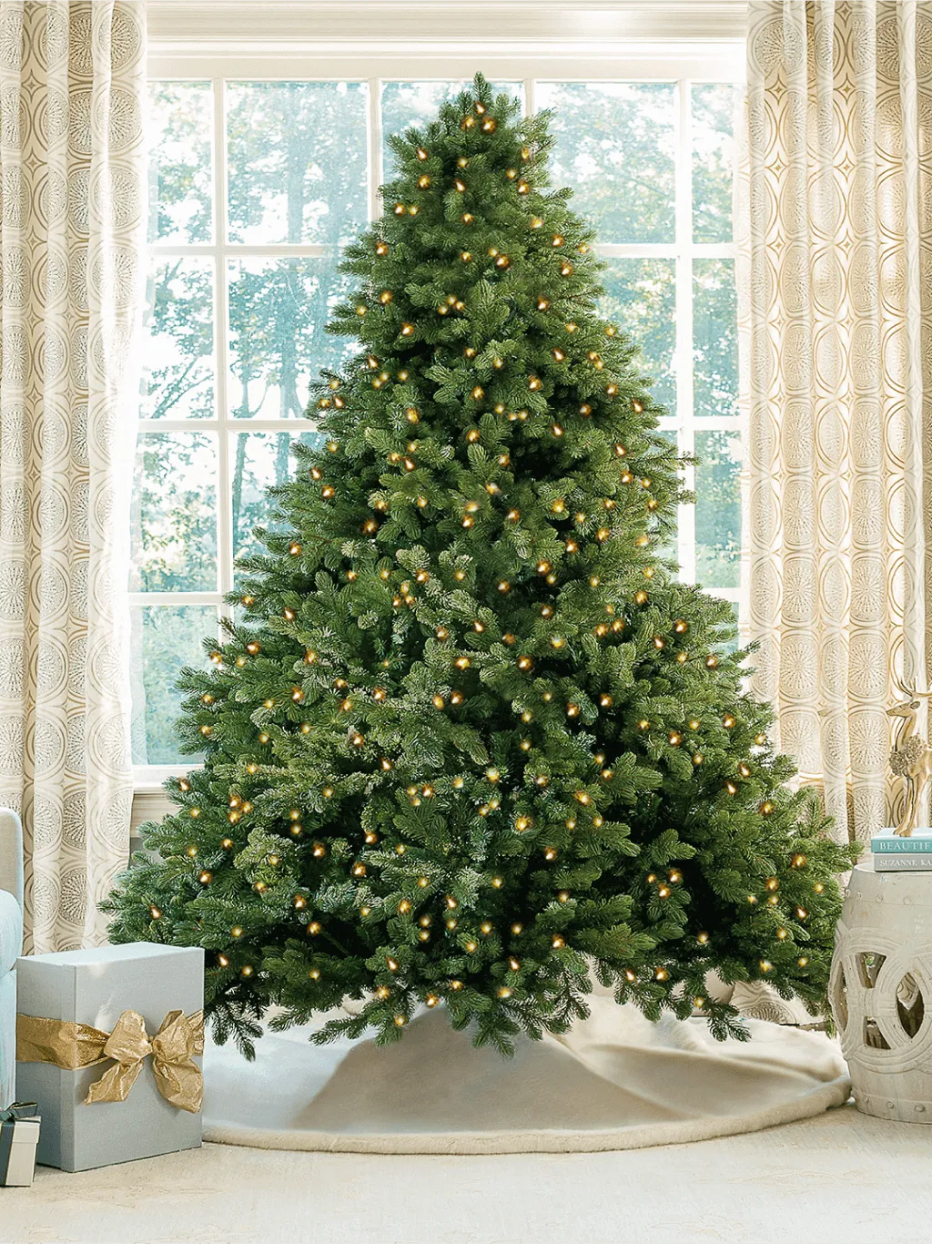 6.5' Cypress Spruce Artificial Christmas Tree with 1000 Warm White & Multi-Color LED Lights