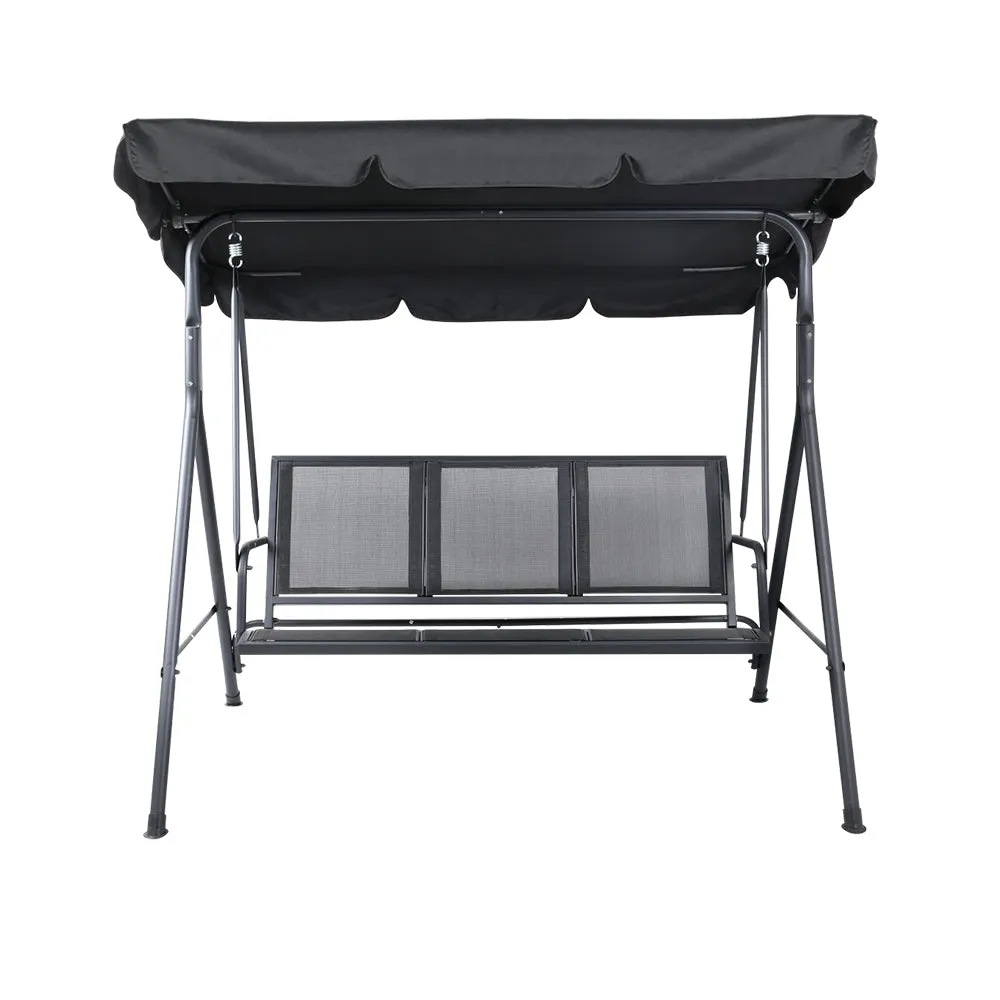 Adjustable Canopy Outdoor Swing Chair, 3 Seater, Black - Gardeon