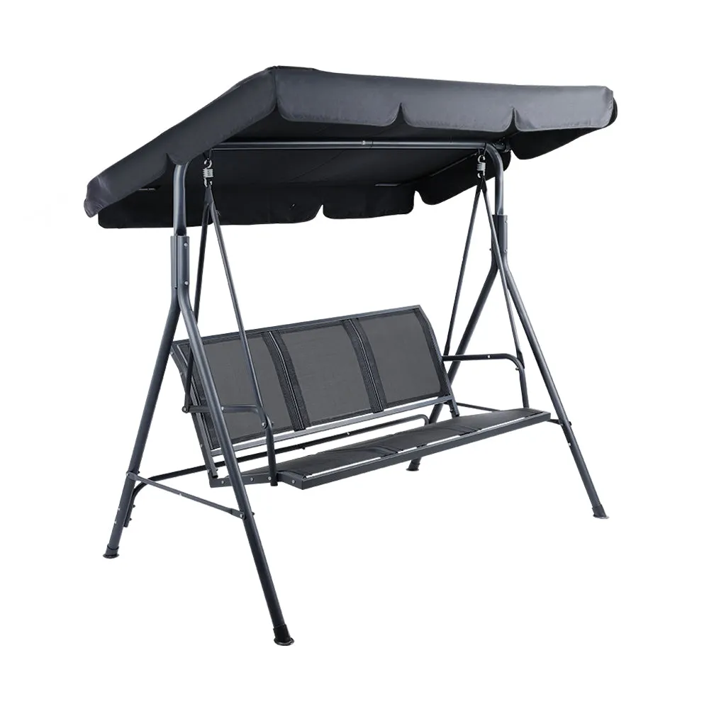 Adjustable Canopy Outdoor Swing Chair, 3 Seater, Black - Gardeon