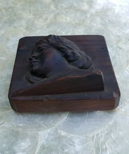 Antique Angel Cherub High Relief Wood Carving Mold Plaque