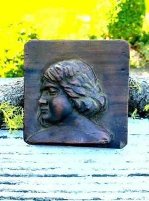 Antique Angel Cherub High Relief Wood Carving Mold Plaque