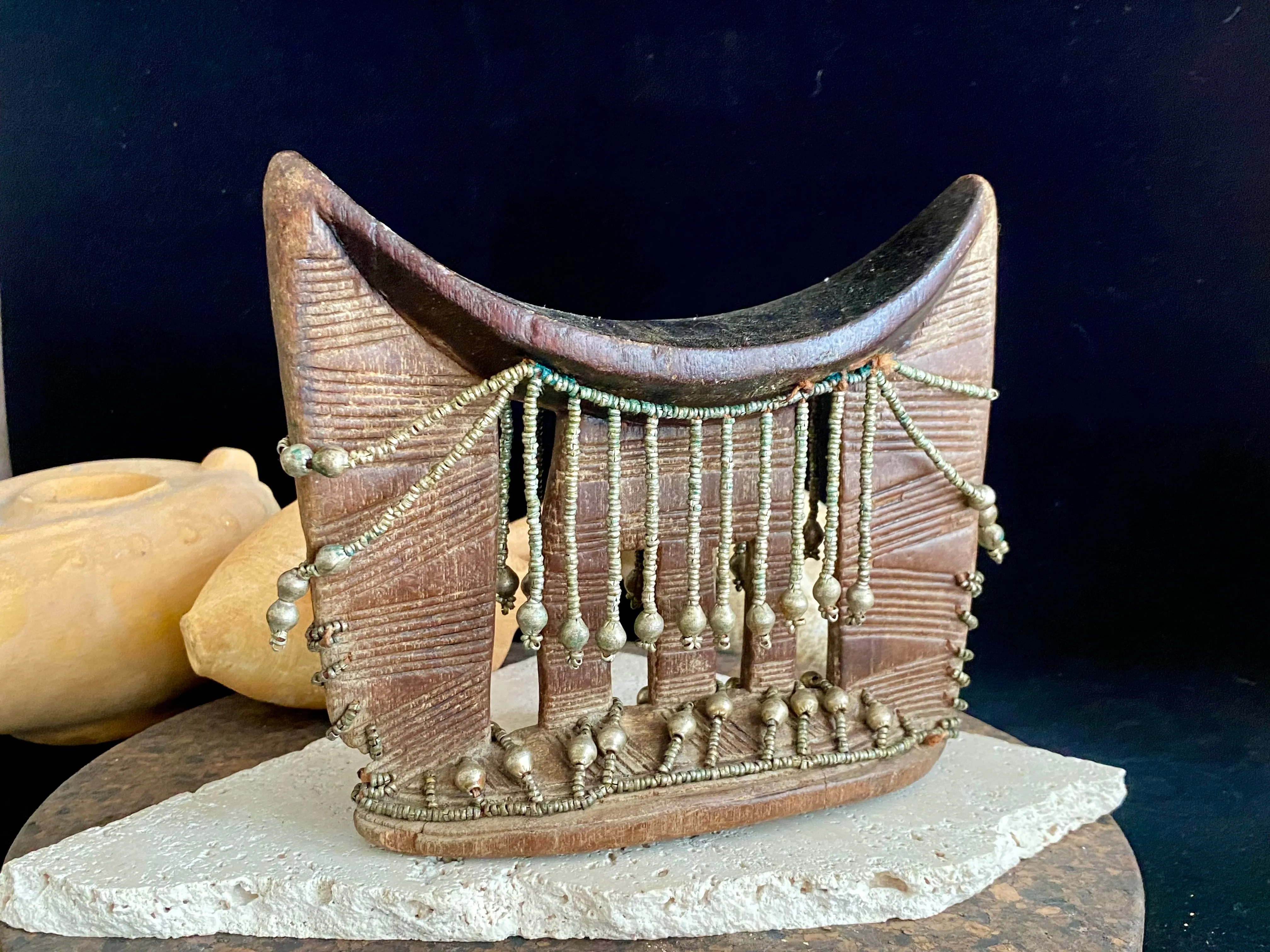 Antique Kambatta Beaded & Carved Ethiopian Wood Headrest