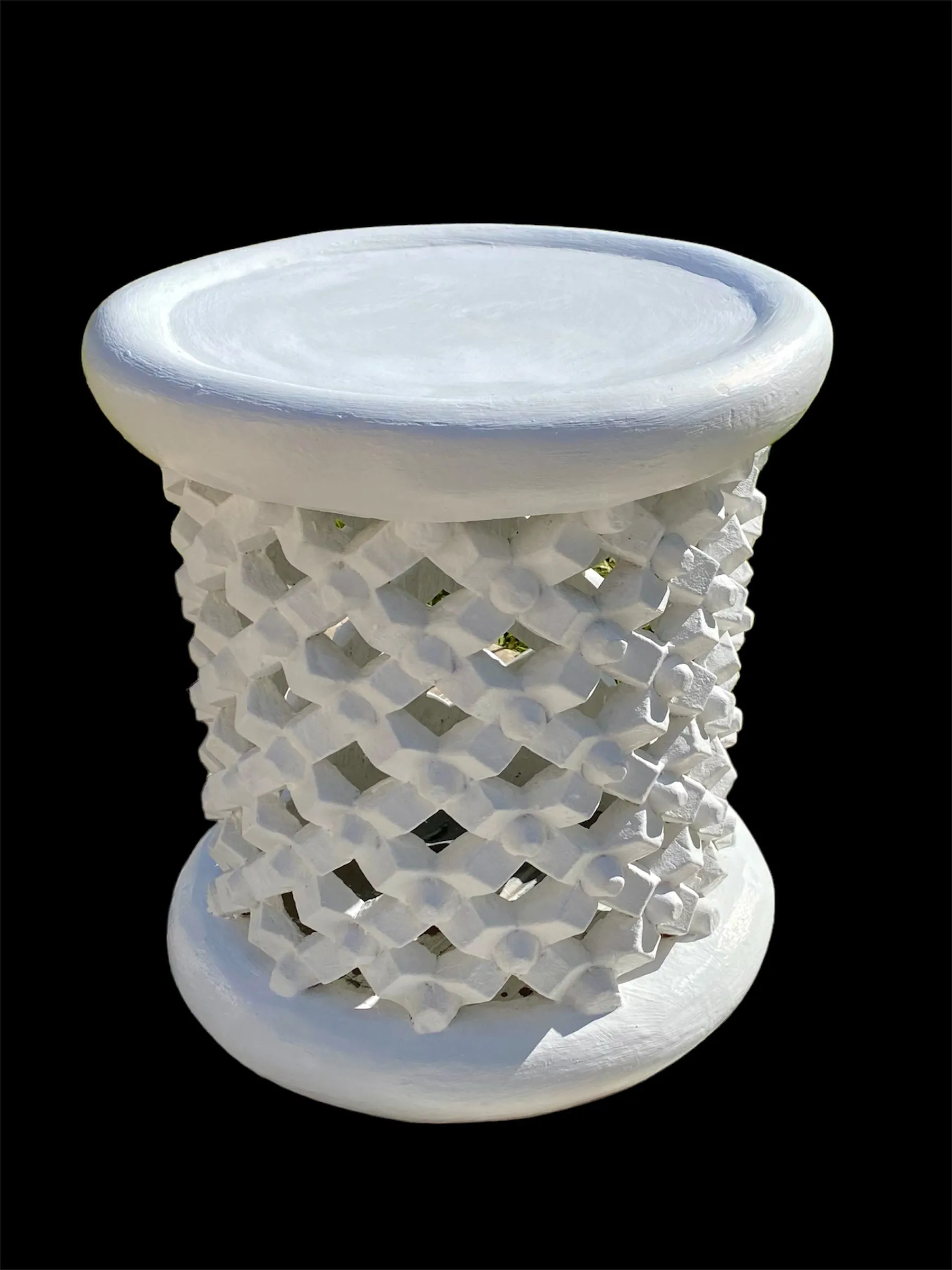 Bamileke Hand Carved Wood Stool - White