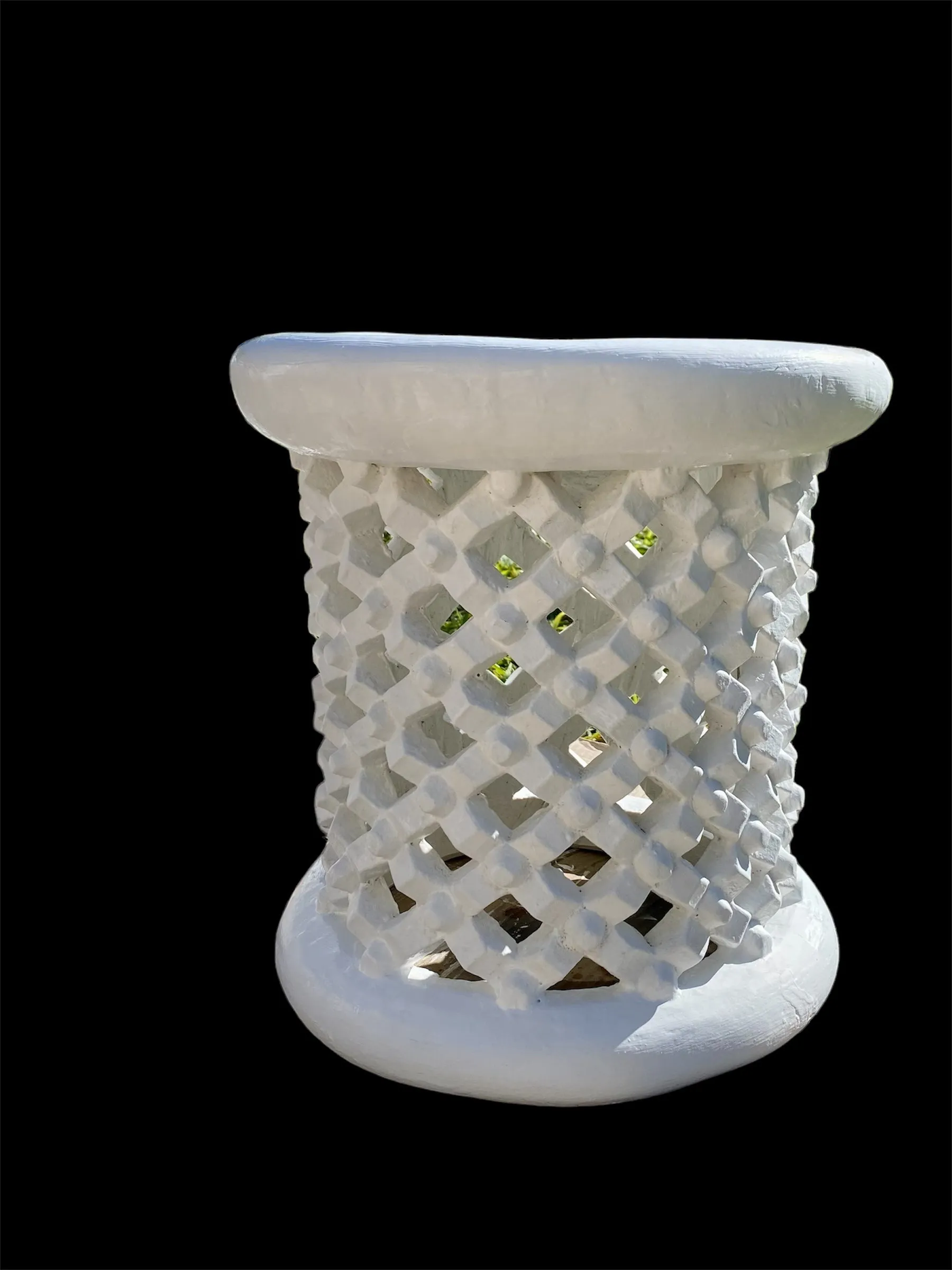 Bamileke Hand Carved Wood Stool - White