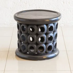 Bamileke Table or Stool | Vintage Round Design Black