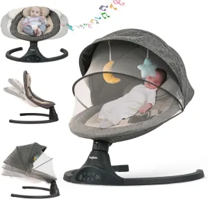 Baybee Premium Automatic Electric Baby Swing Cradle with Adjustable Swing Speed, Soothing Music | Baby Rocker with Mosquito Net, Safety Belt & Removable Baby Toys Swing for Baby (Black)