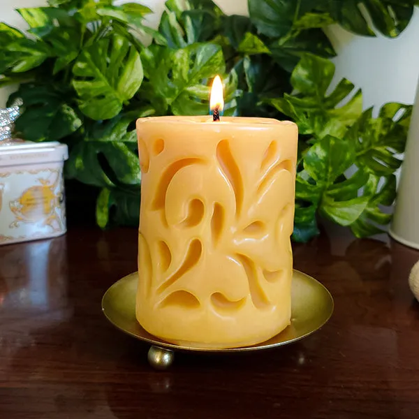 Beeswax Filigree Vine Pillar ~ 3"x3.75"