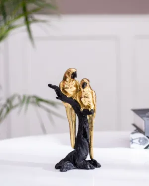 Black   Gold Parrot Figurine on a Branch