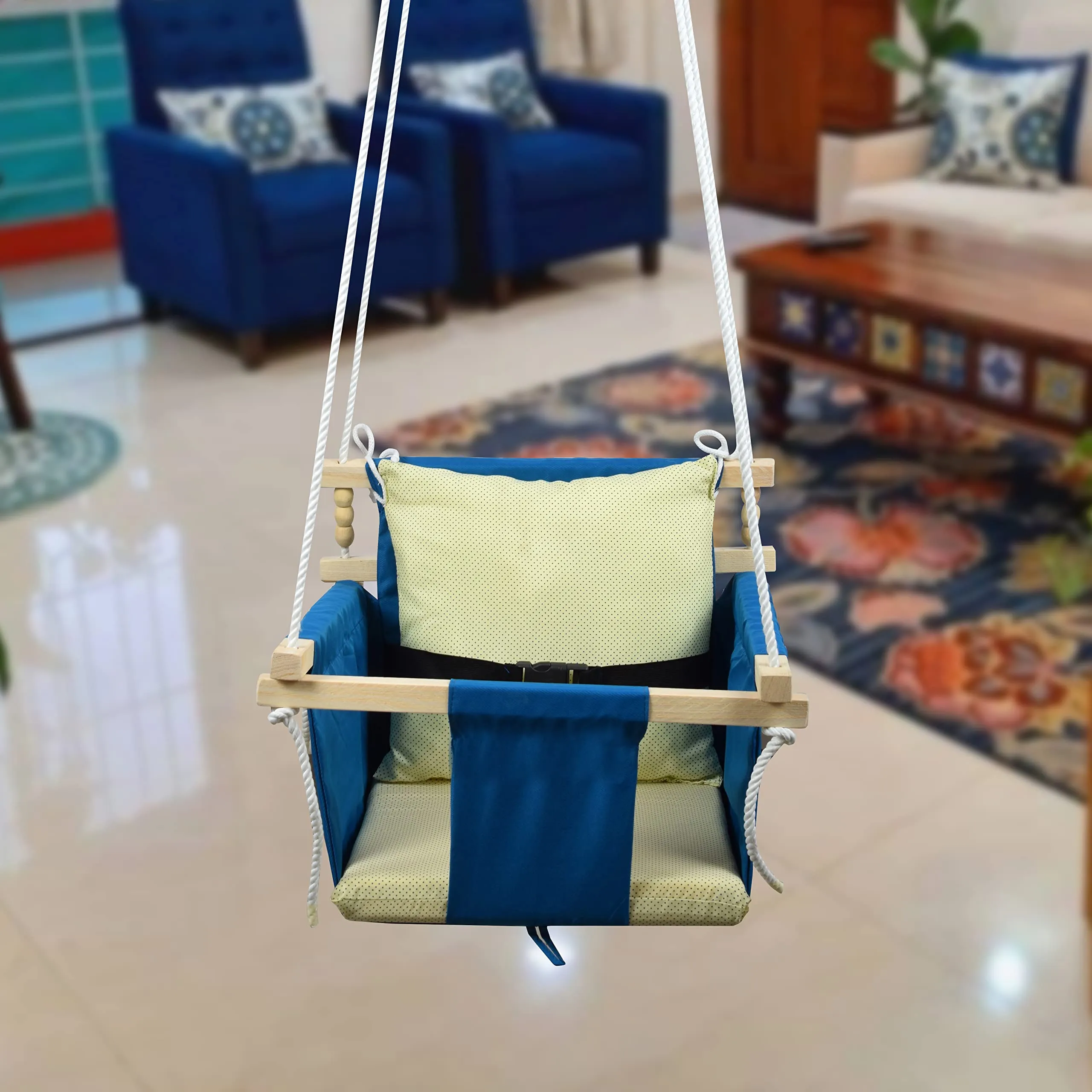 BOFFLE Swing for Kids | jhula for Kids | jhula for Baby | Baby Swing Hanging Indoor Outdoor | Baby Garden Swing with 1 Pillows (6 Months to 3 Years) (Up to 20 kg) (Cobalt)