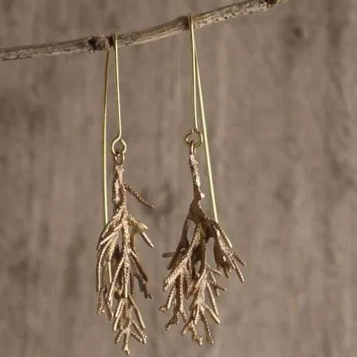 Branch Design Hanging Earrings in Brass