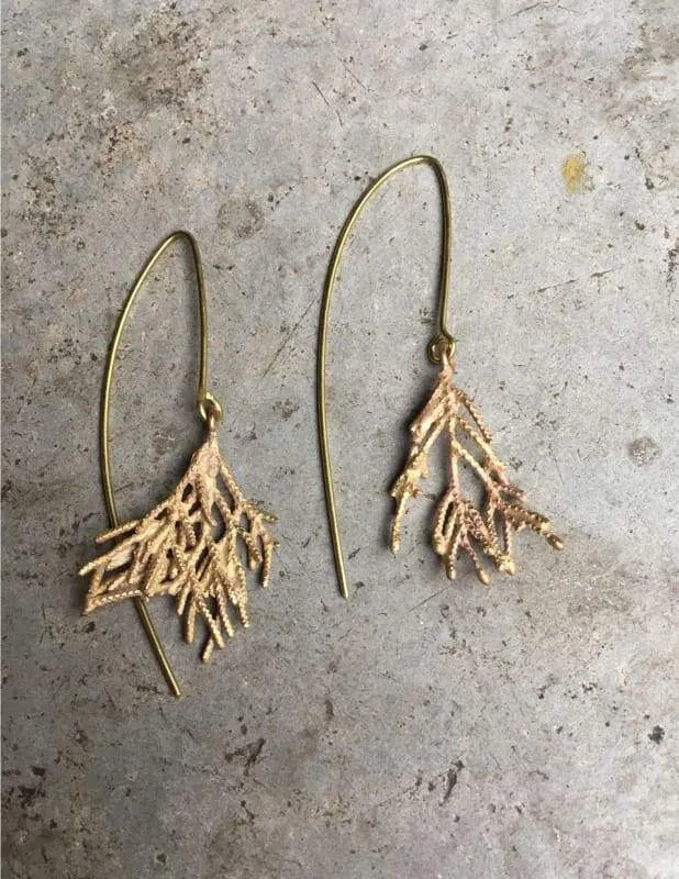 Branch Design Hanging Earrings in Brass