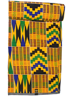 Bright Yellow, Black, Green and Blue Kente African Print  - CA301