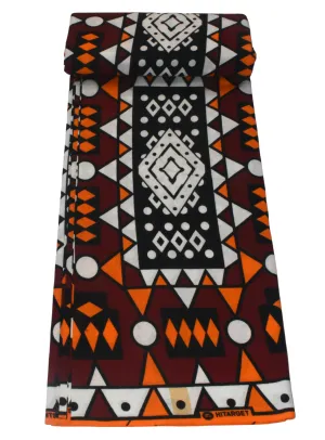 Burgundy, Orange, White and Black Shapes African Print- CA276