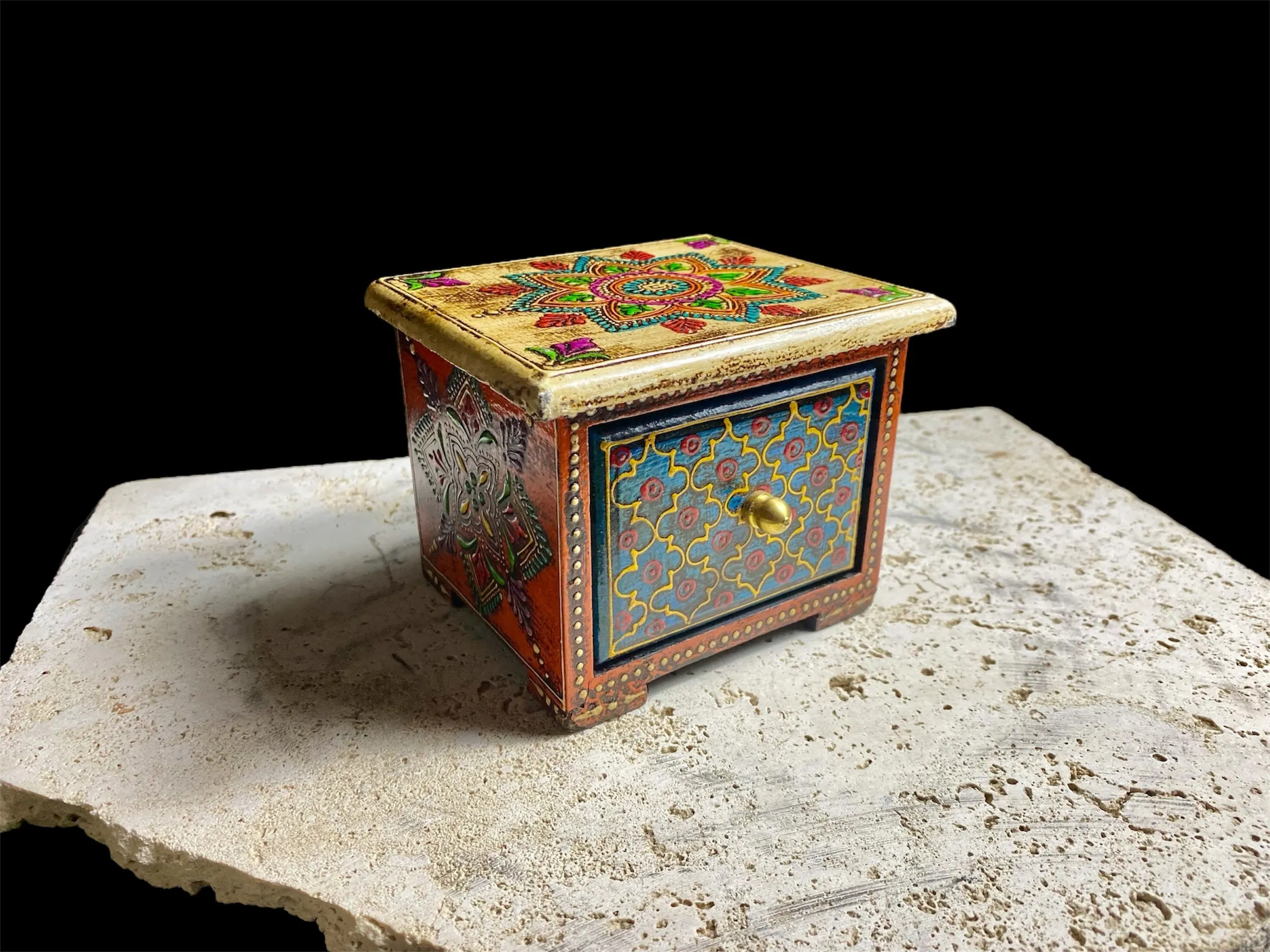 Decorative Painted Box With One Drawer