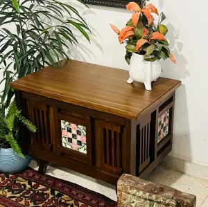 Decorative Tiled Wooden Chest for Linen Storage  ; Tijori 2