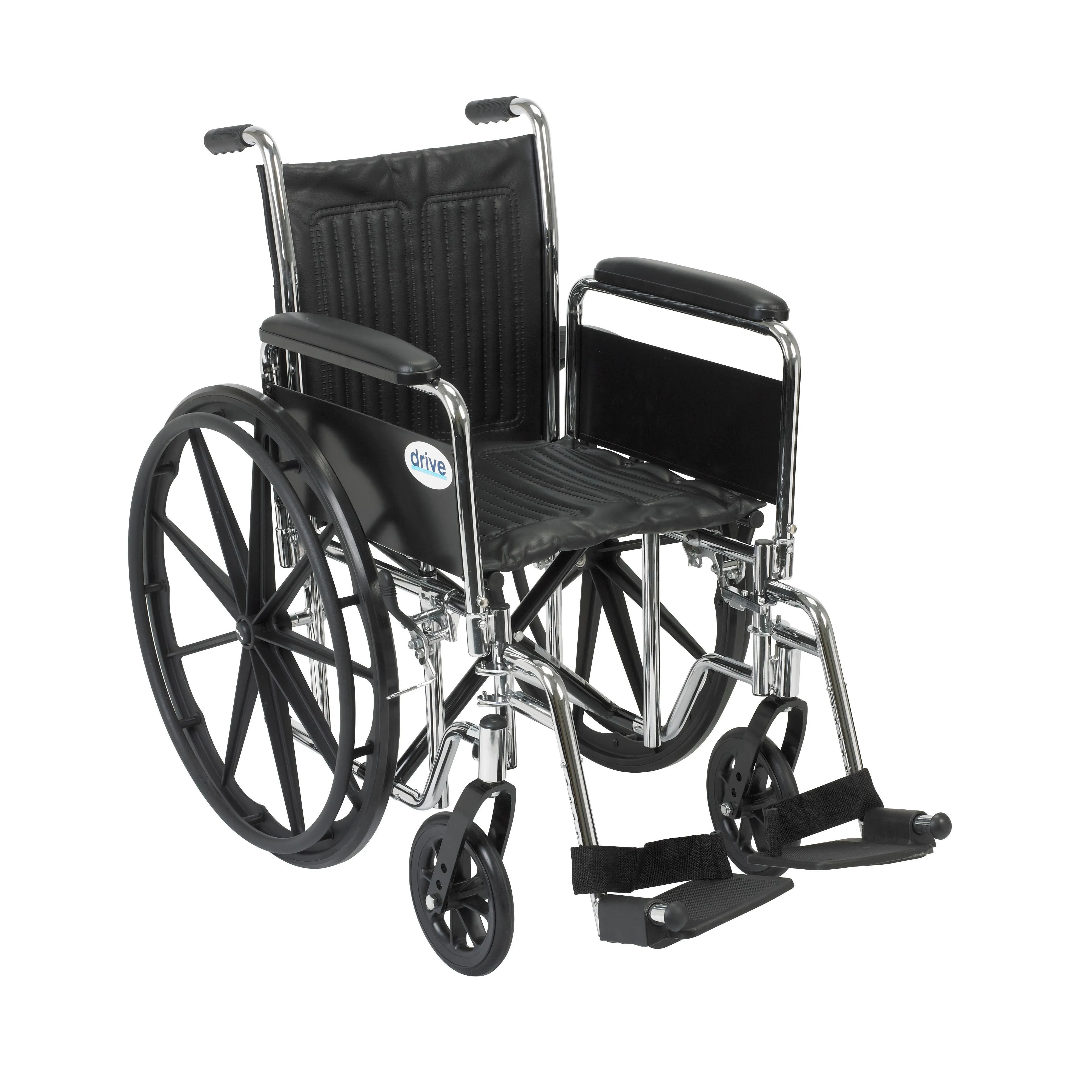 Drive Medical cs16dfa-sf Chrome Sport Wheelchair, Detachable Full Arms, Swing away Footrests, 16" Seat