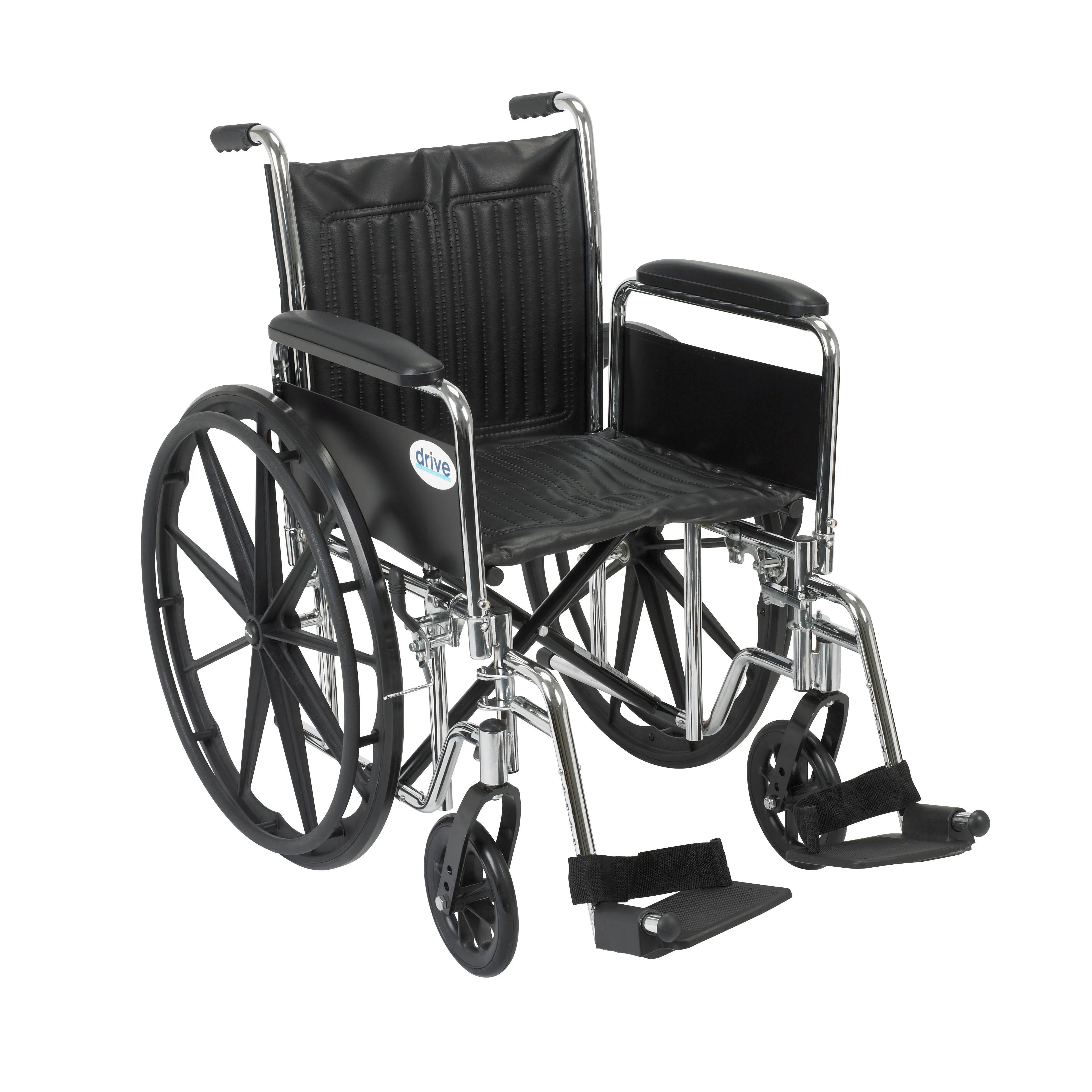 Drive Medical cs18dfa-sf Chrome Sport Wheelchair, Detachable Full Arms, Swing away Footrests, 18" Seat