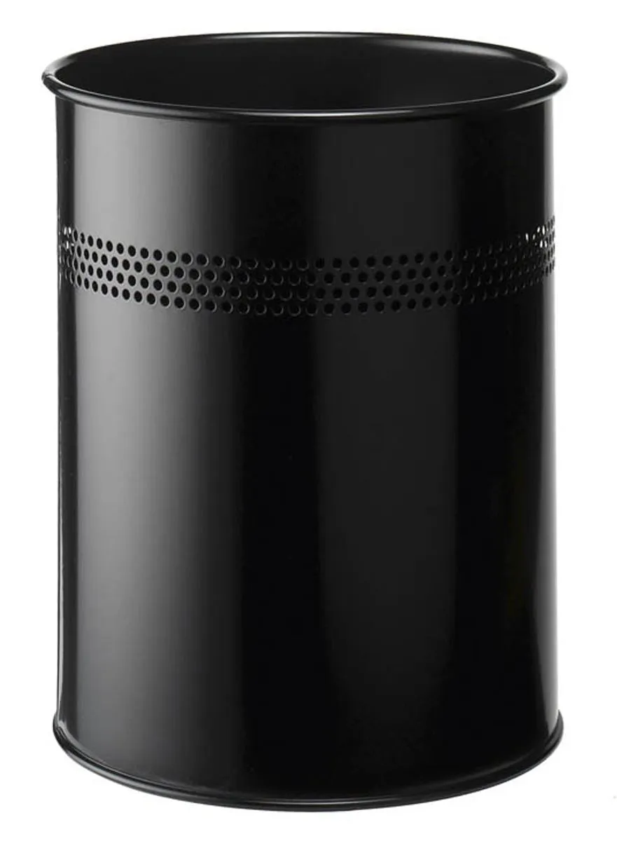 Durable Round Metal Perforated Waste Bin | Scratch Resistant Steel | 15L Black