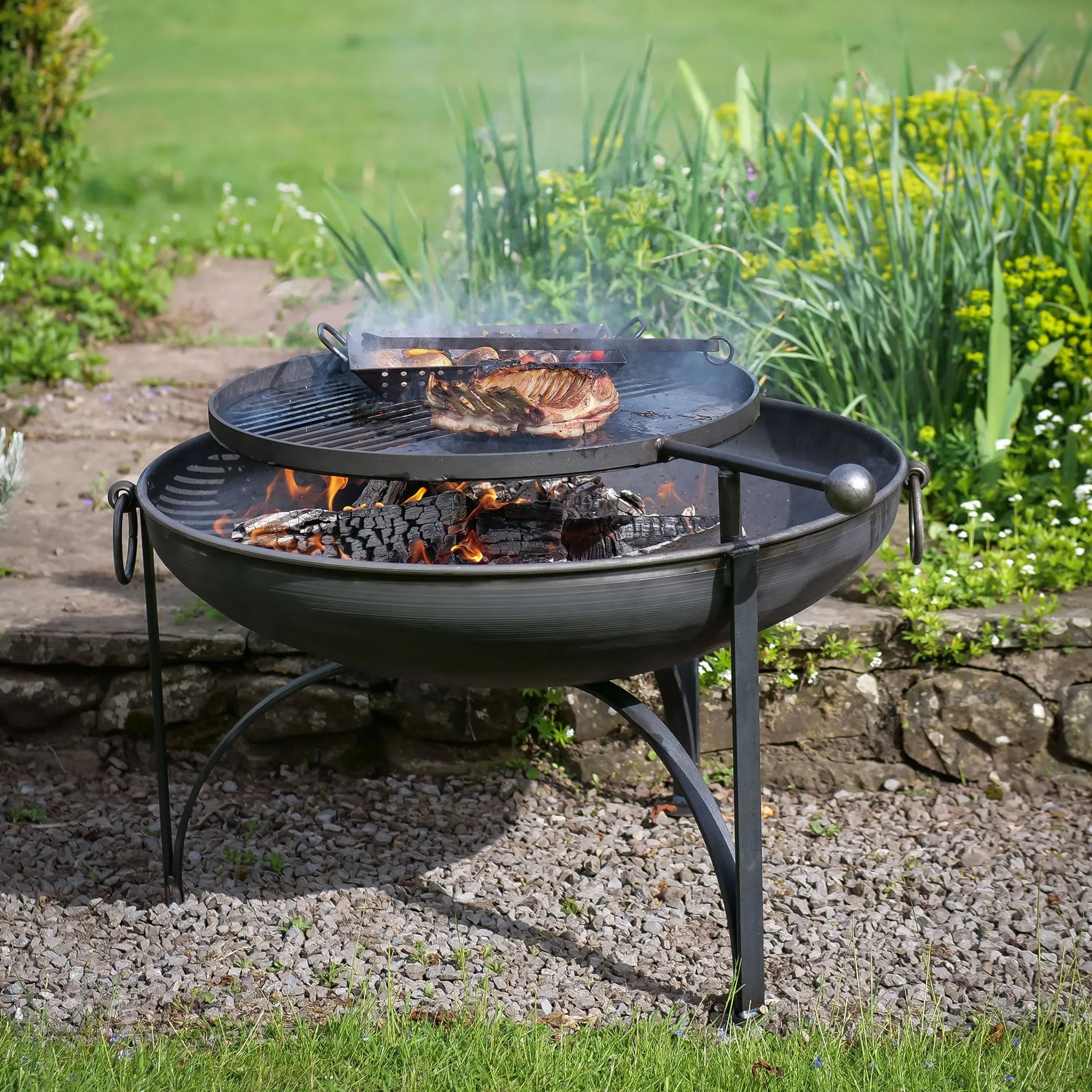 Firepits UK Plain Jane Fire Pit with Swing Arm BBQ Rack