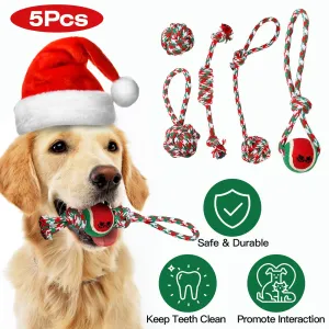 Fresh Fab Finds 5Pcs Christmas Dog Rope Chew Toys Dog Interactive Toys Set for Puppy Small Medium Aggressive Chewers Dogs Training Teething Playing