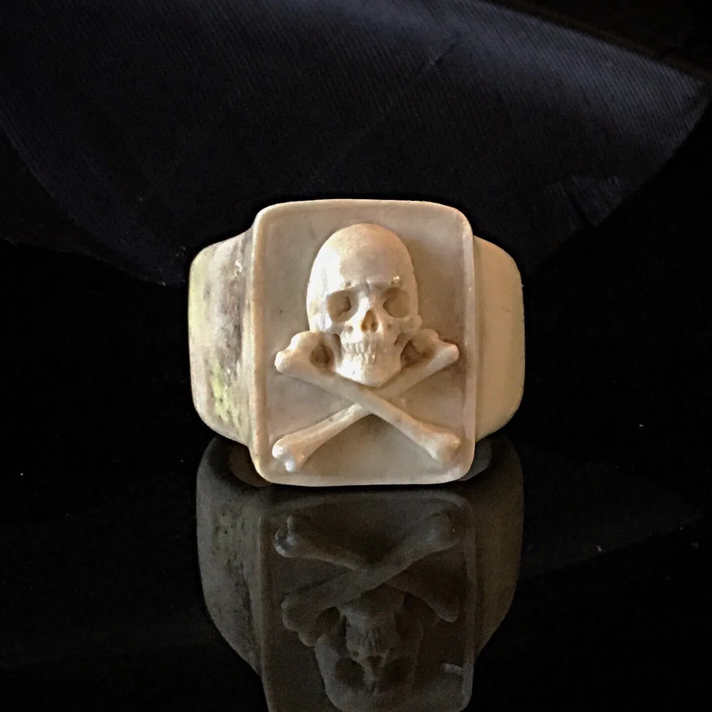 Jolly Roger carved bone ring