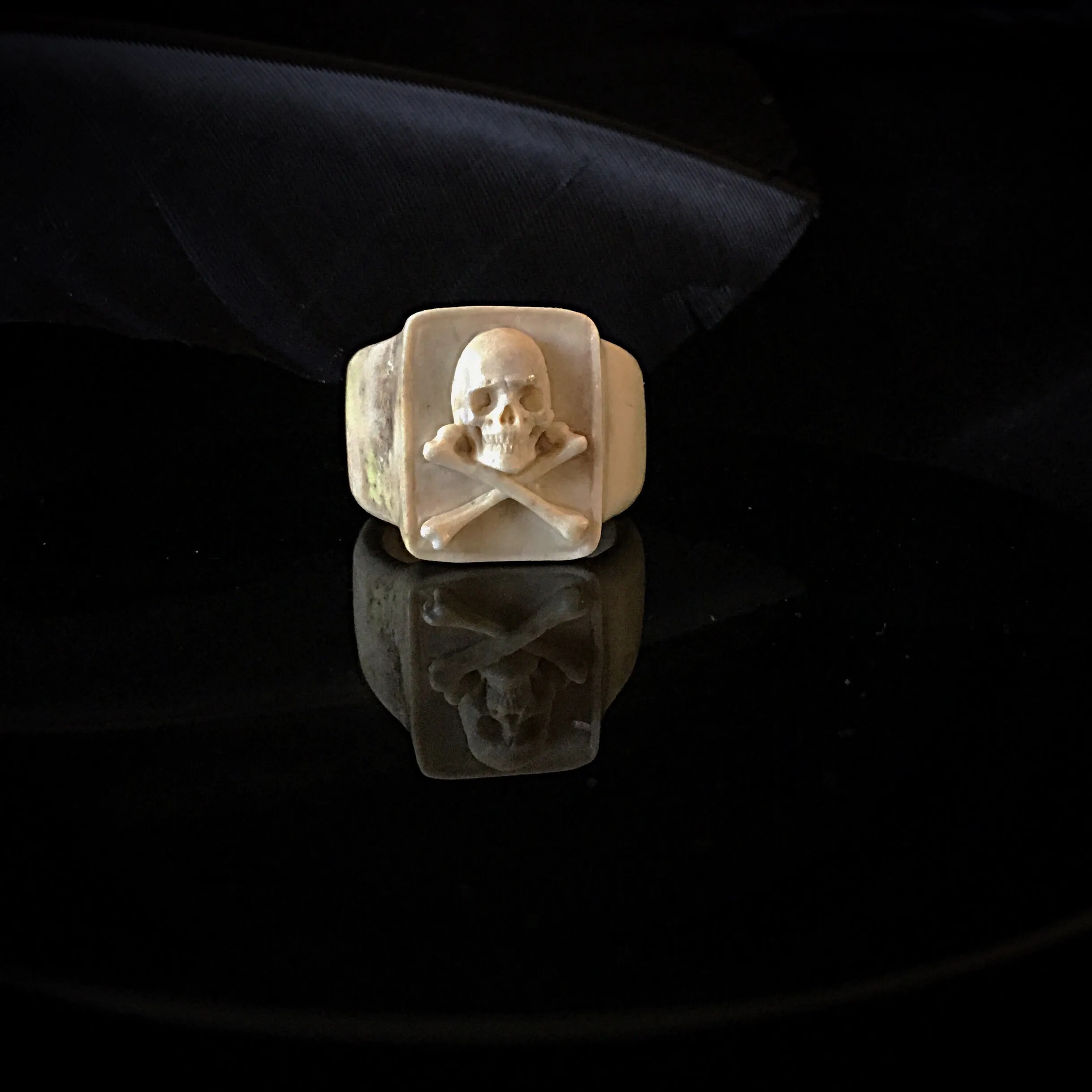 Jolly Roger carved bone ring