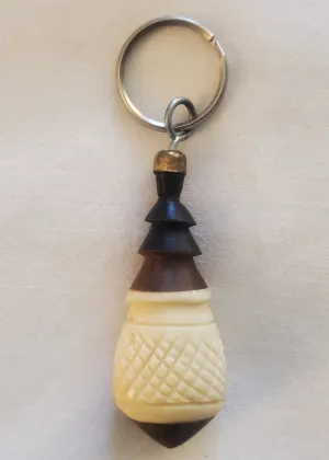 Key Chain Wood & White Bone with design | Handmade in Kenya