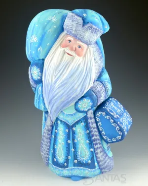 Large and Decorative Blue Russian Santa with Satchel