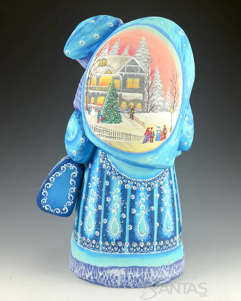 Large and Decorative Blue Russian Santa with Satchel