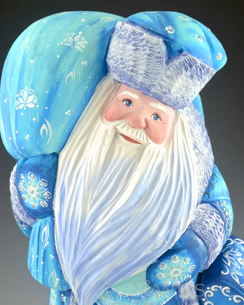 Large and Decorative Blue Russian Santa with Satchel