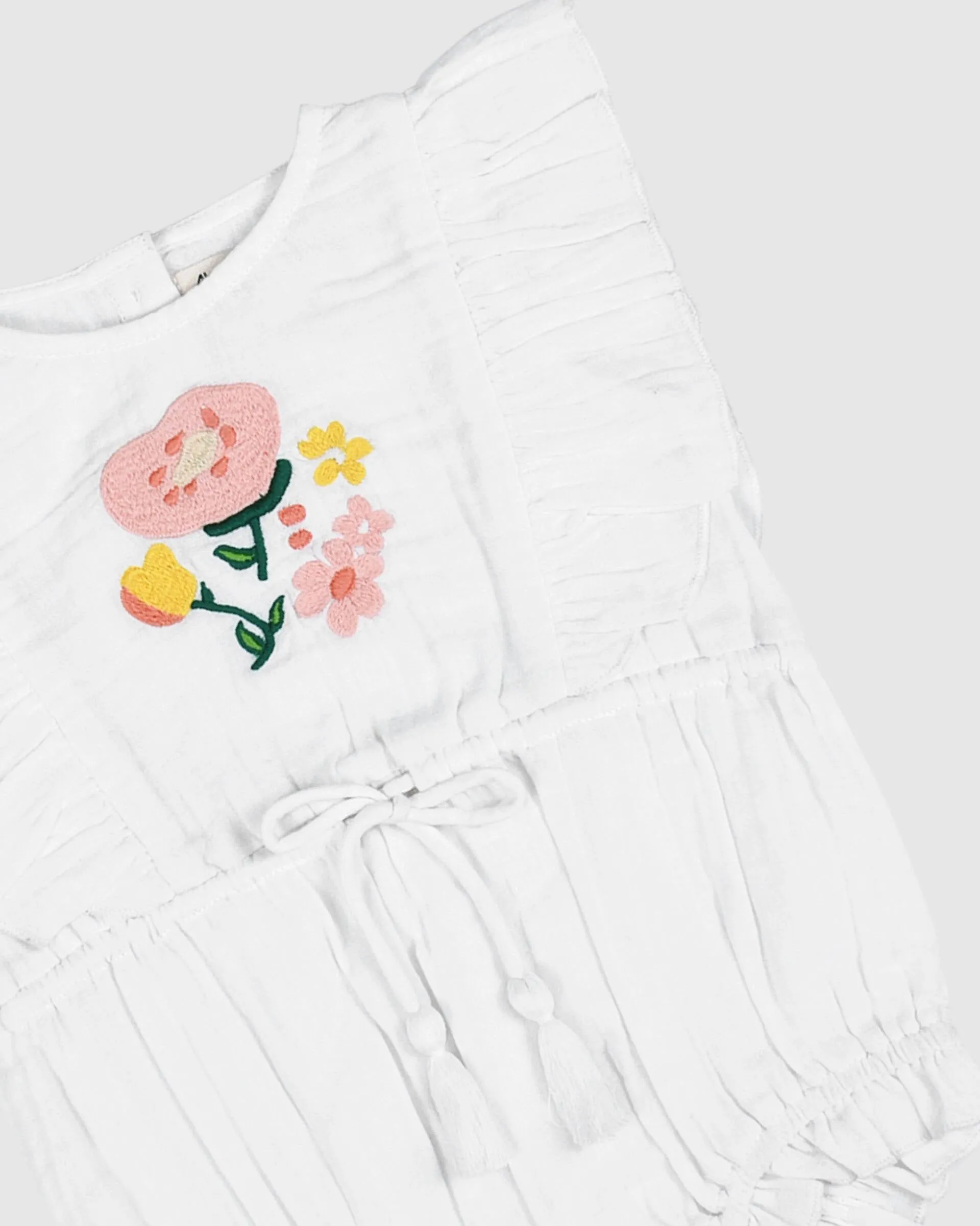 Mia Playsuit - White Flower Embroidery