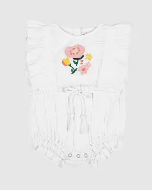 Mia Playsuit - White Flower Embroidery