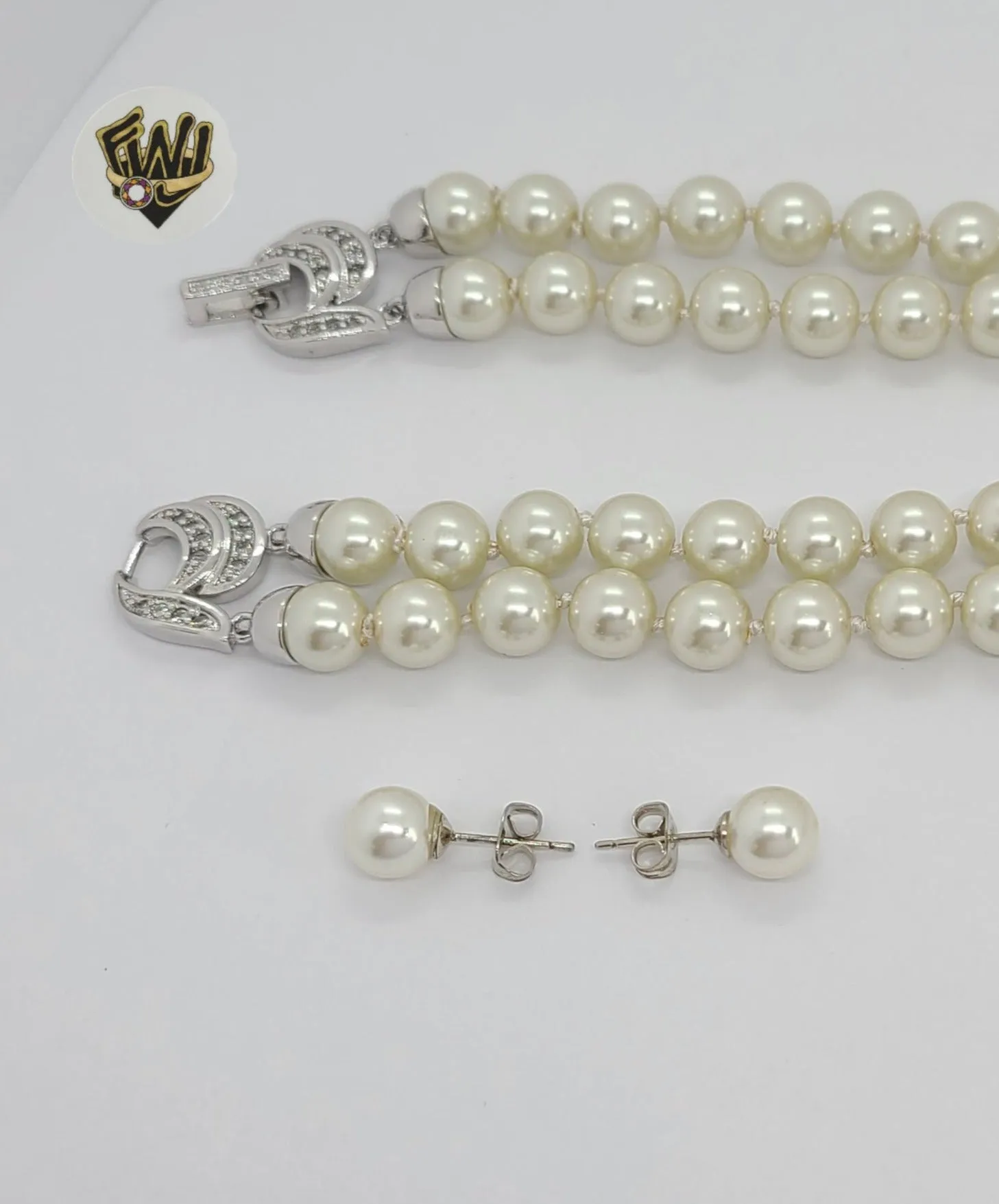 (MSET-47) Gold Laminate - 8mm Double Row Mallorca Pearl Set - BGF