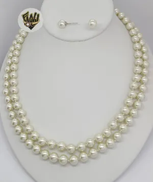 (MSET-47) Gold Laminate - 8mm Double Row Mallorca Pearl Set - BGF