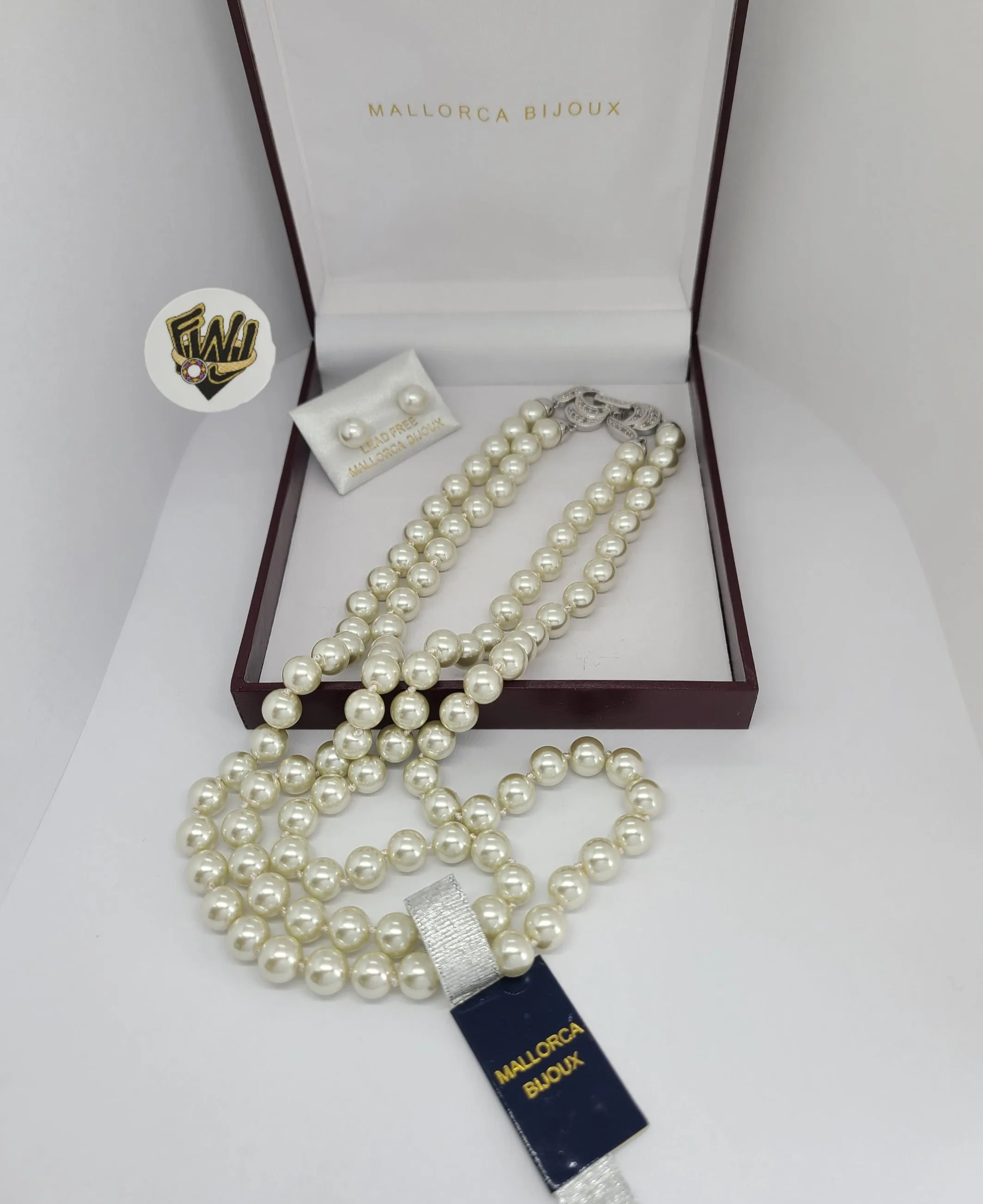 (MSET-47) Gold Laminate - 8mm Double Row Mallorca Pearl Set - BGF