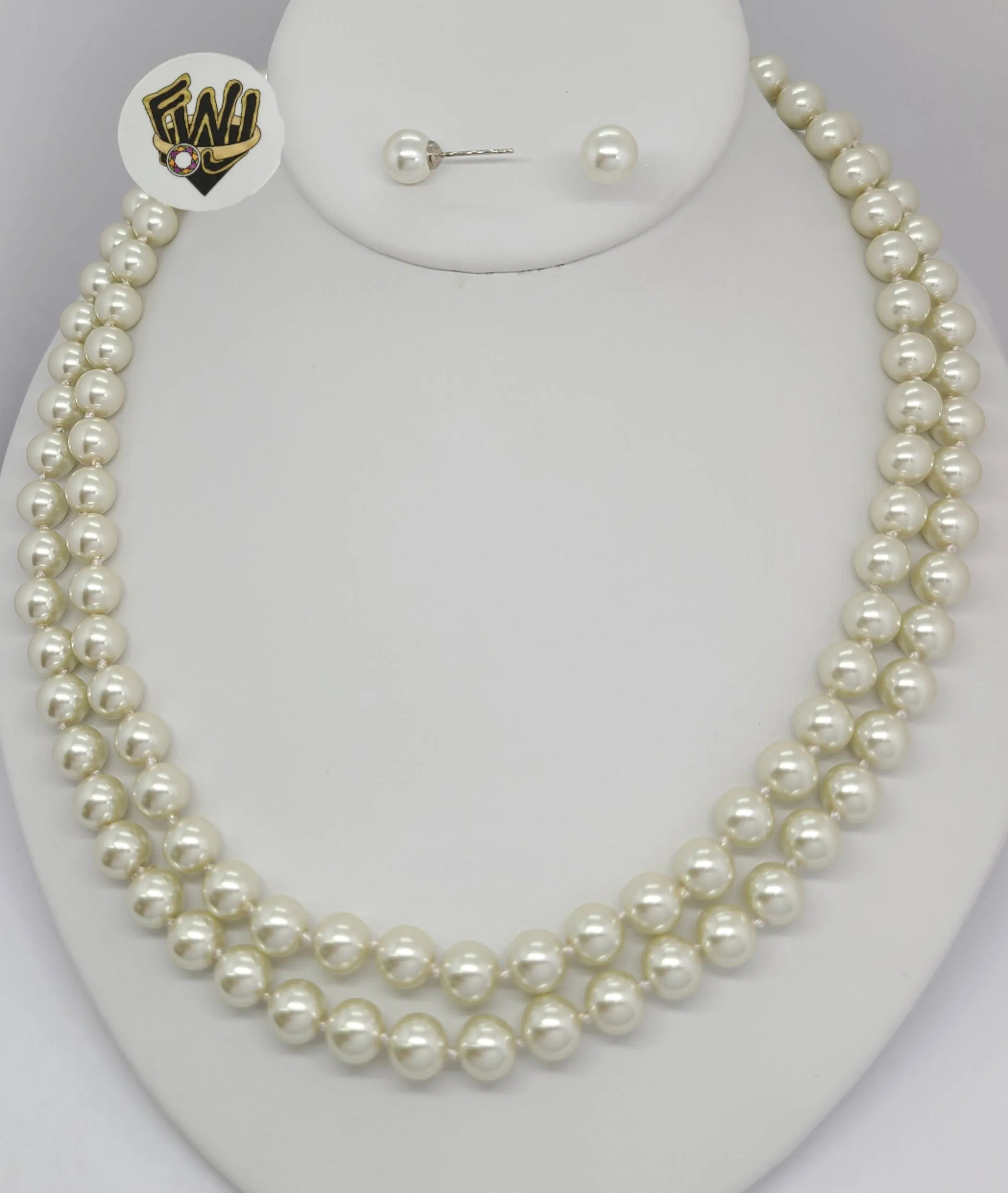 (MSET-47) Gold Laminate - 8mm Double Row Mallorca Pearl Set - BGF